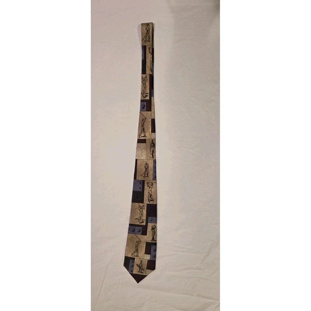 Larson Brothers 100% Silk Tie Men Golfing Caddy Golf Balls, Tan Black Multi